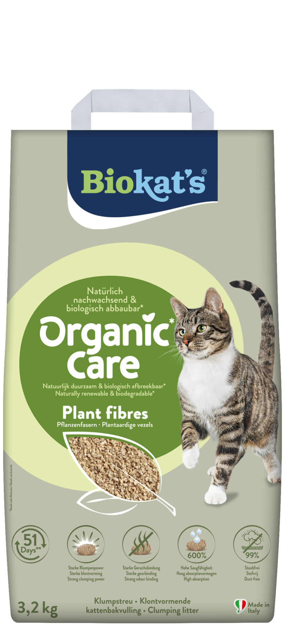 Unsere neue Pflanzenfaser-Katzenstreu ist da – Biokat's Organic Care Plant fibres: WE CARE. > Biokats Organic Vorteile USPS > Organic Care Plant fibres gibt es als 8l = 3,2 kg oder 30l = 12 kg Variante | GIMBORN